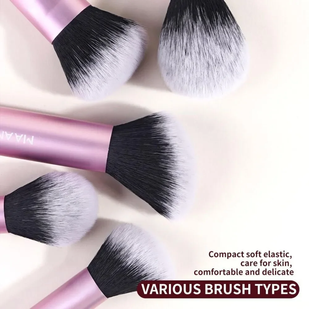 Maange 16 Pieces Pink Makeup Brushes Travel Set For Cosmetics Blending